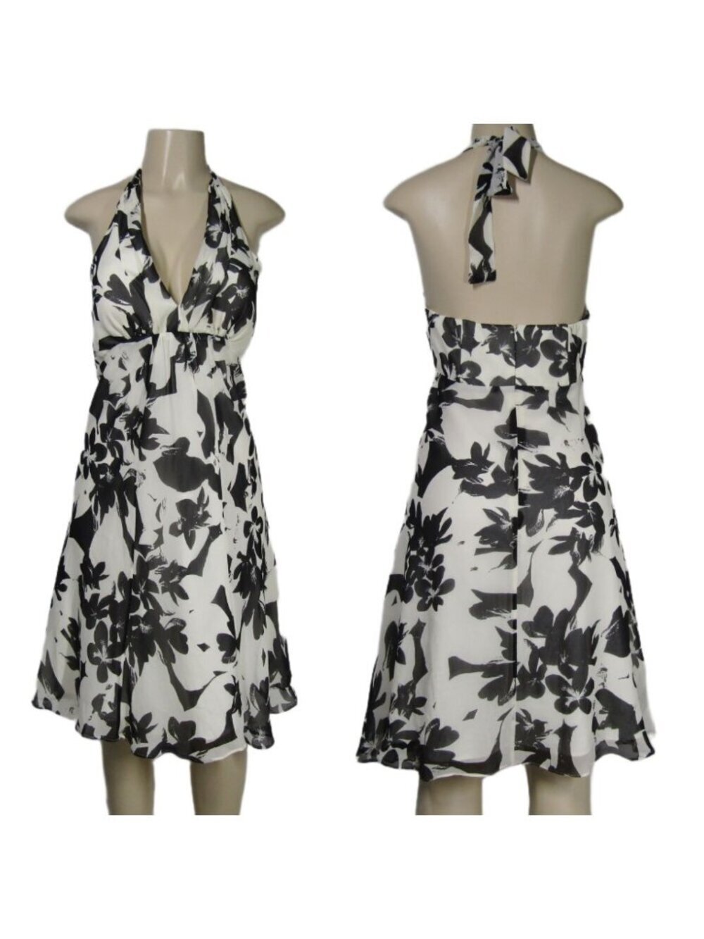 White House Black Market 100% Silk Halter Abstract Dress Party Cocktail BHBM 4